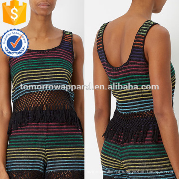 Stripe arco-íris tecido franjada hem top fabricação atacado moda feminina vestuário (ta4070b)